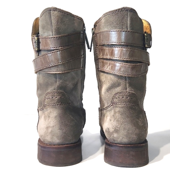 Bussola Taupe Leather Mid Calf Biker Buckle Zip Boots Size EU 37, US 6.5 EUC! - Picture 4 of 14